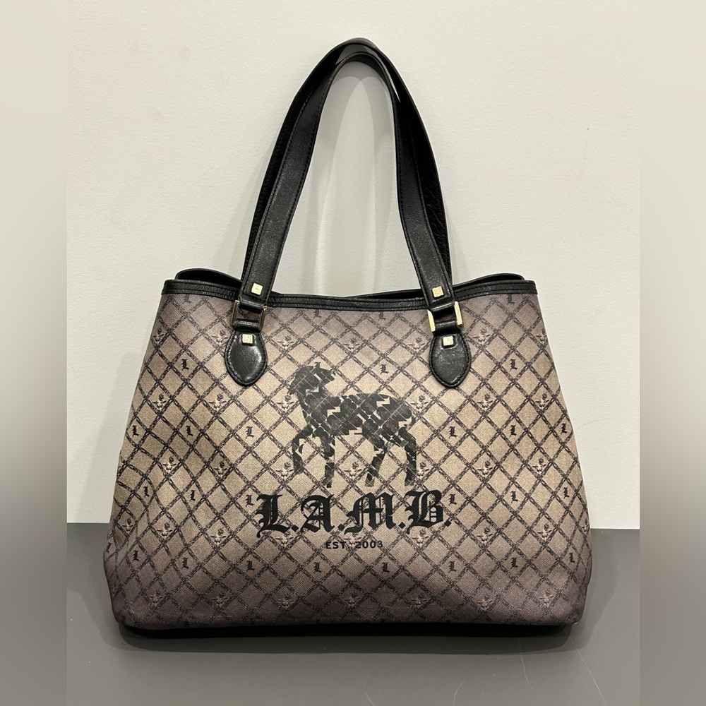 L.A.M.B. Taupe Ombré Black Logo Tote